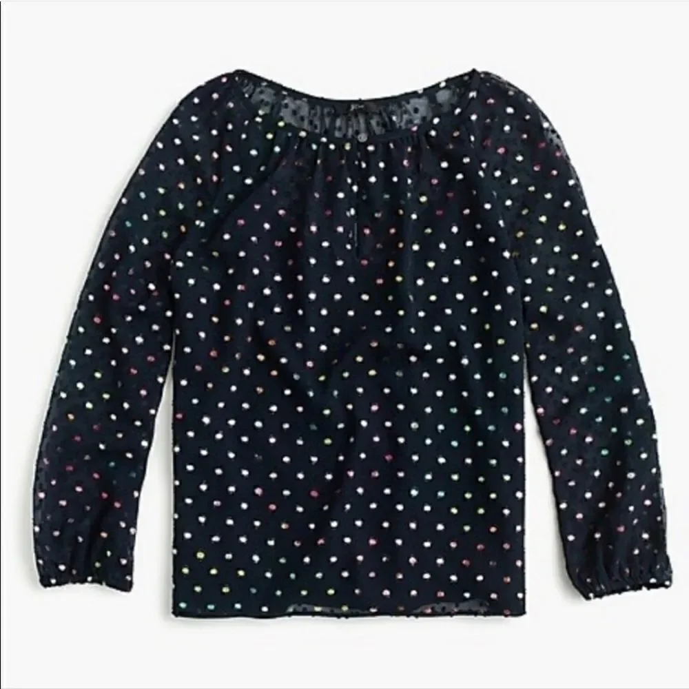 J. Crew Rainbow Clip Dot Chiffon‎ Top Blouse XS